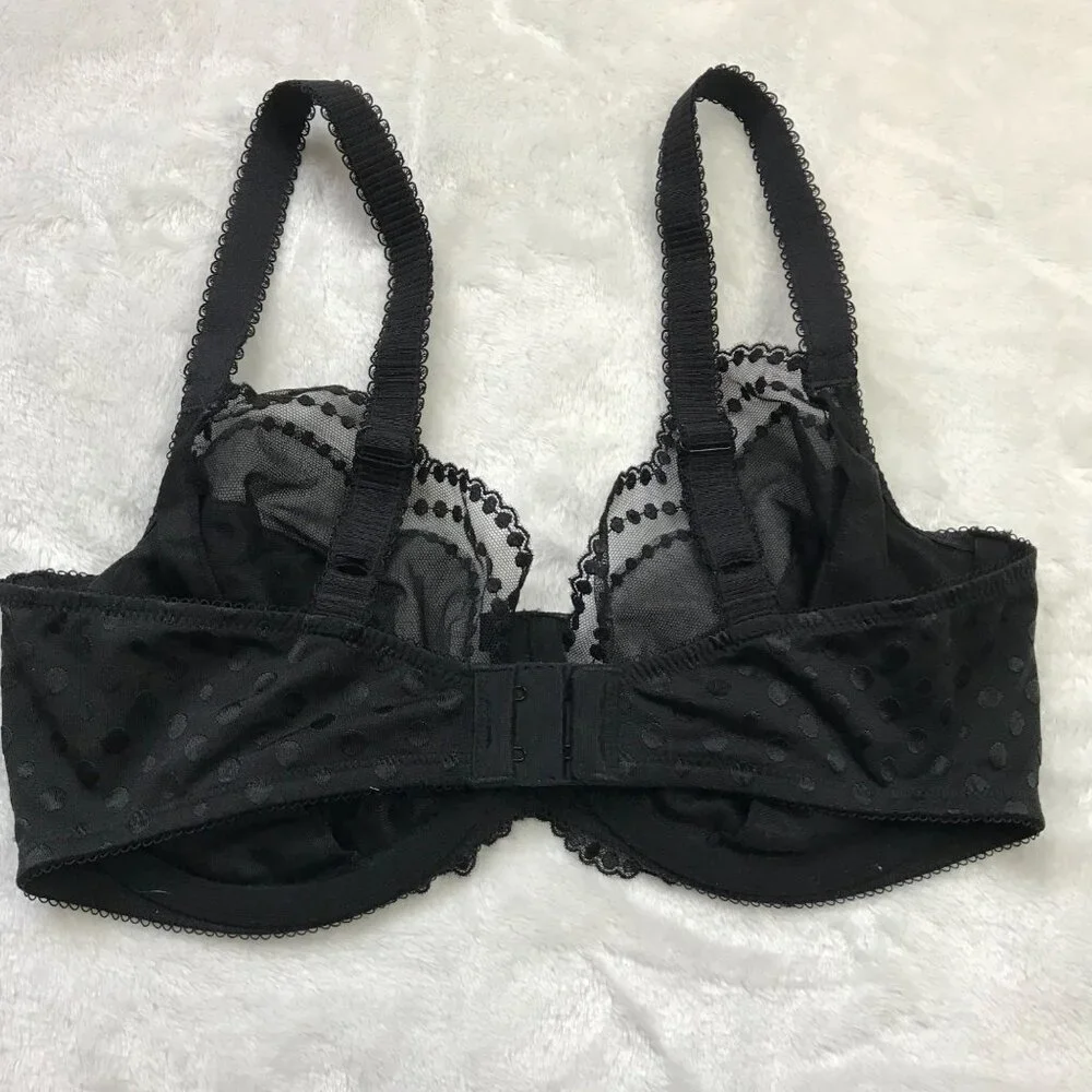 Wacoal Underwire‎ Bra Women's Size 36D Black Polka Dot Semi Sheer Full Coverage